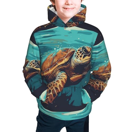 Green Turtle in Sea Water Kids Pullover Hoodies Boys Sweatshirts Girls Athletic Clothes with Pocket2