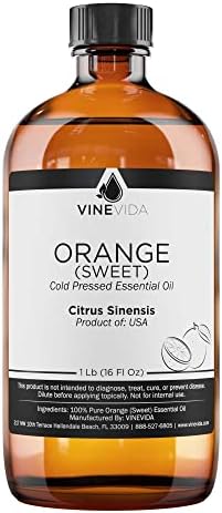 VINEVIDA Orange Sweet Essential Oil 16 oz - Undiluted Orange Oil 16 oz - Orange Candle Oil Scent - DIY Candle Scents for Candlemaking - Bulk Essential Oil for Soap Making Safe for Skin