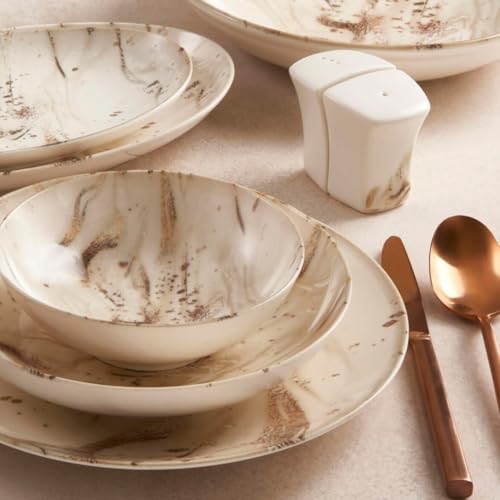Vajilla elegante de 26 piezas, 100% porcelana, incluye platos, cuencos, platos de postre y platos, apto para lavavajillas y microondas