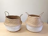 Dipped White Sea Grass Belly Basket Panier Boule Storage Nursery Toy Laundry Easter (Small)
