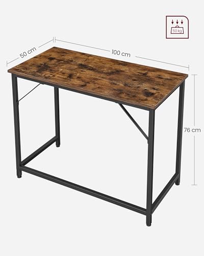 VASAGLE Tisch, Computertisch, Bürotisch, 100 x 50 x 76 cm, für Arbeitszimmer, Schlafzimmer, Wohnzimmer, vintagebraun-tintenschwarz LWD41XV2