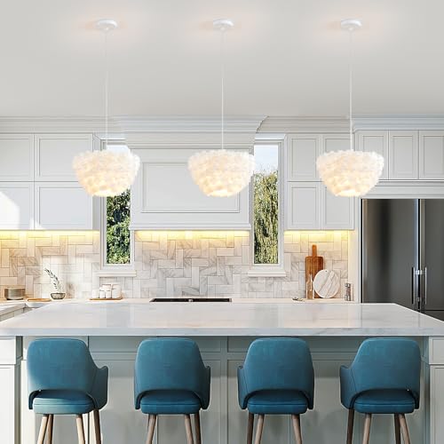 Image of ZYLEISENBAO White Pendant Light Modern Ceiling Hanging Lighting Dinning Room Chandelier Flower Pendant Lights for Kitchen Island Living Room Entry Restaurant Hotel Hallway Cafe Women Bedroom