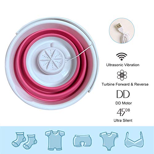 Mini lavadora turbo portátil, lavadora de turbina ultrasónica con bañera plegable USB compacta pequeña lavadora turbo eléctrica para dormitorios de camping