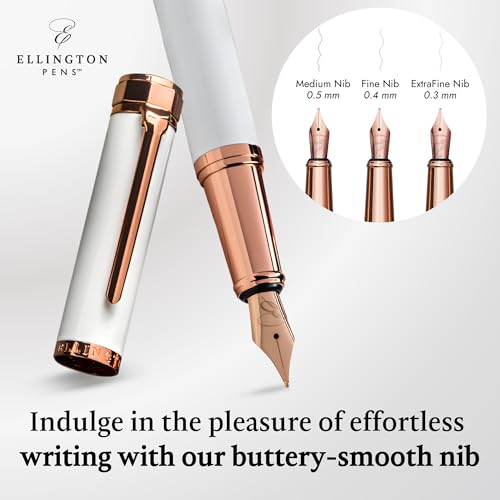 Image of Ellington Pens Luxury Fountain Pen Set - Smooth Fine Nib - Includes 3 Ink Cartridges, Refillable Ink Converter, Gift Box - Fountain Pens For Writing, Calligraphy, Journaling, Sketching (Alpine Rose)