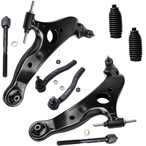 Image of Detroit Axle - 8pc Front End Suspension Kit for 2004-2010 Toyota Sienna, Lower Control Arms w /Ball Joints Inner Outer Tie Rod Ends Boots 2005 2006 2007 2008 2009 Replacement
