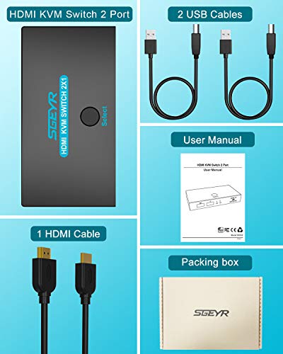 Sgeyr Kvm Switch, Sgeyr Kvm Switch Hdmi,Usb Switch For 2 Computers Sharing Mouse Keyboard Printer To One Hd Monitor thumb #7