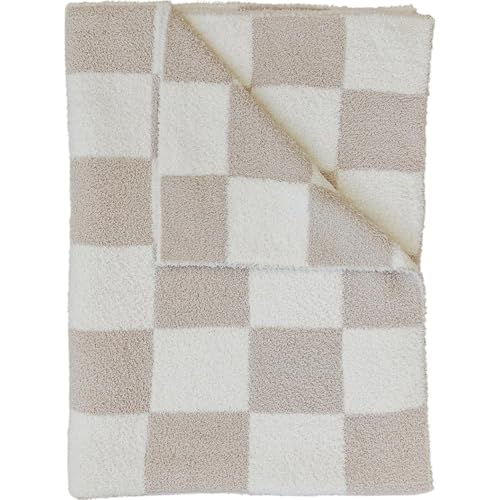 Image of Mebie Baby Taupe Checkered Plush Lovey Blanket 15x20 - Soft, Lightweight, Breathable | Available in Two Sizes