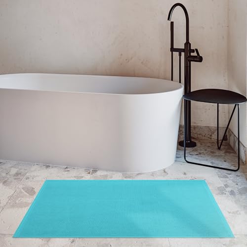 Image of Cotton Paradise 100% Cotton Turkish Bathmat Rug, Soft Absorbent Quick Dry Non Slip, 20x34 Bathmat Rug, Turquoise