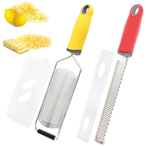 Premium Zester Reibe, Handreibe Grater mit Rassiermesserscharfe Edelstahlklinge, Ergonomisch Rutschfester Griff, für Zitrusfrüchte, Hartkäse, Ingwer, Schokolade & Muskatnuss
