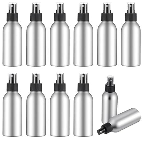 12 Pack Aluminum Spray Bottles 4 Oz Fine Mist Spray Bottles for Travel, Cosmetic, Perfume, Toner, Essential Oil Storage, Leak Proof Metal Small Refillable Bottle