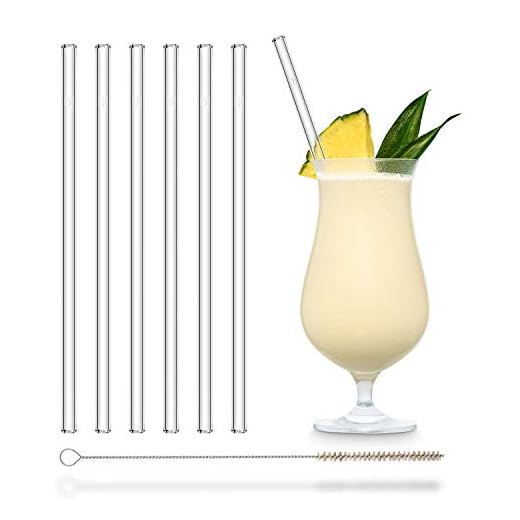 HALM Glas Strohhalme Wiederverwendbar Trinkhalm - 6 Stück gerade 23 cm + plastikfreie Reinigungsbürste - Spülmaschinenfest - Nachhaltig - Glastrinkhalme Glasstrohhalme für Smoothies, Long-Drinks, Saft