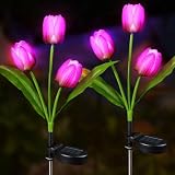 Aolyty Solar Flower Lights Outdoor, IP65 Waterproof Solar Tulip Lights LED Garden Stake Lights for Pathway Lawn Patio Yard Landscape Decorative