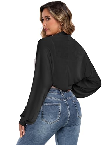Image of ZAFUL Women's Sheer Shrug Y2K Long Sleeve Cardigans 2026 Irregular Tie Front Bolera
