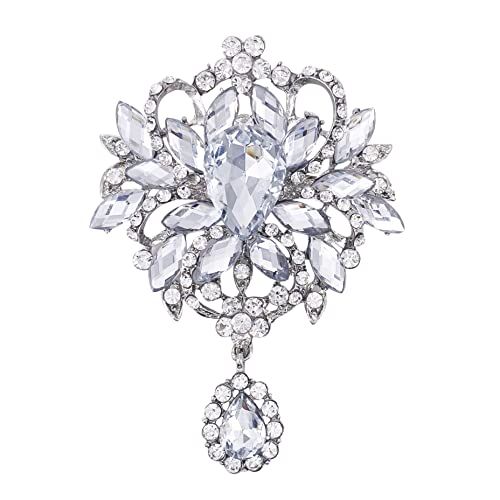 Image of LAXPICOL Wedding Bridal Big Brown Crystal Rhinestone Bouquet Brooch Pin for Women Golden Tone