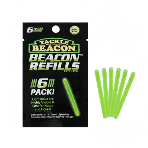 TACKLE BEACON Universal Refill Lightsticks, 6-Pack, Green 1.5-Inch, Compatible with All Beacon Holders and Lucky Jack Products