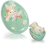 DEKORATIV: Perfekt für die Osterdekoration und für Hasen-Freunde. Die dekorative Keramikschale und der schöne Teller bringen Frühlingsgefühle in jede Wohnung!