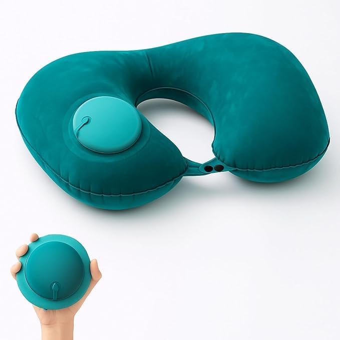 Quick Mart Air Inflatable Neck Rest Pillow | Ergonomic Face Support Travel Cushion for Flight, Office Desk, Car & Train | Foldable Lightweight Sleeping Pillow with Adjustable Design-image-9