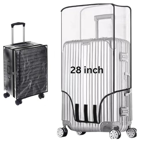 Image of Suitcase Cover for Hard Luggage | 28 Inch Transparent PVC Fabric Trolley Bag Cover with Zipper | Waterproof Dustproof Travel Bag Protector 70x49x33 cm