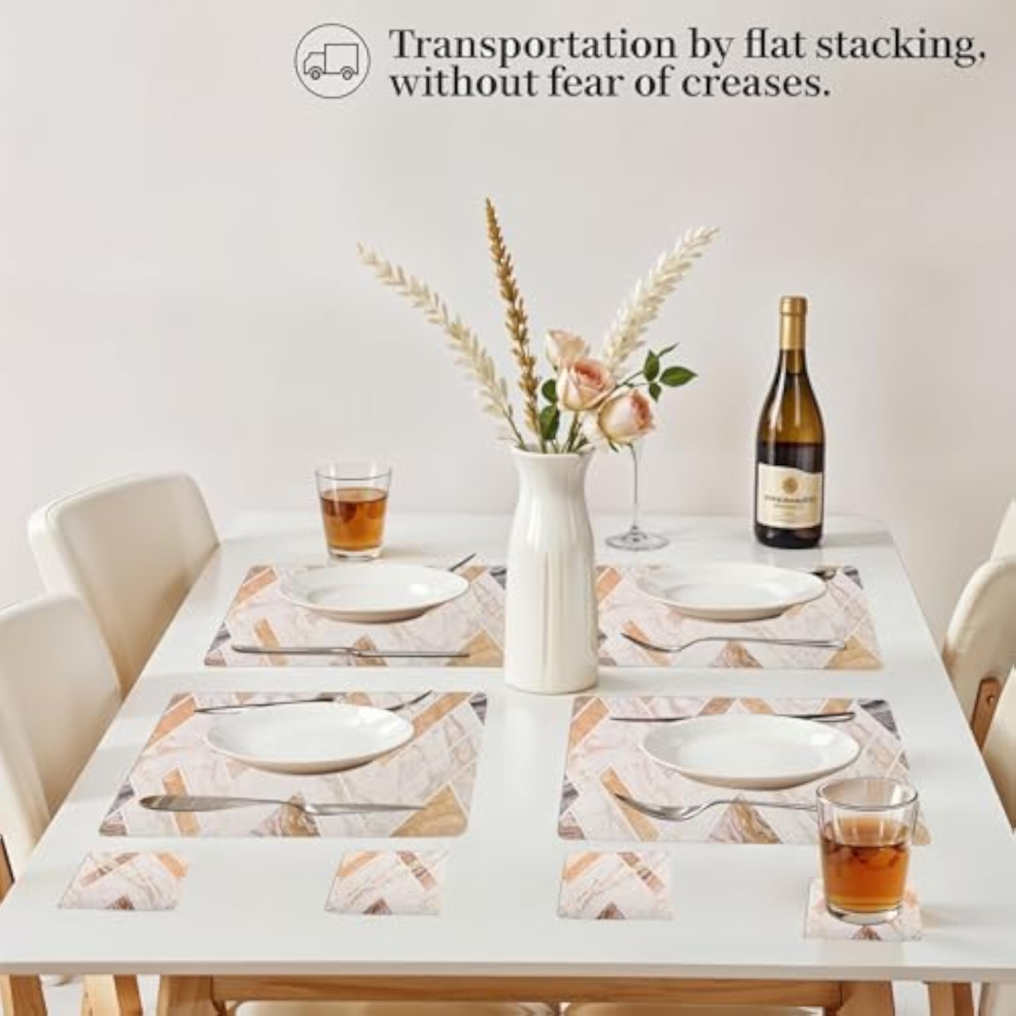 Set of 6 PVC Table Mats with Coasters, Milky Marble Design