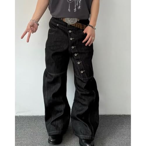 Baggy Jeans Men Vintage Y2k Baggy Jeans Loose Fit Casual Streetwear Grunge Wide Leg Denim Pants with Snap3