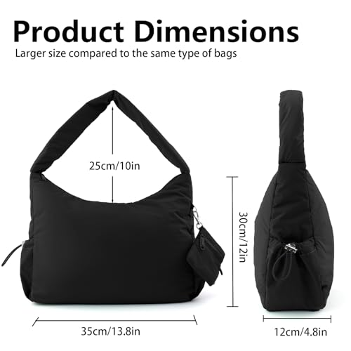 Image of ORAD Nylon Shoulder Bag for Women Puffer Nylon Hobo Purse Lightweight Large Nylon Hobo Handbag Nylon Crescent Bag with Zipper