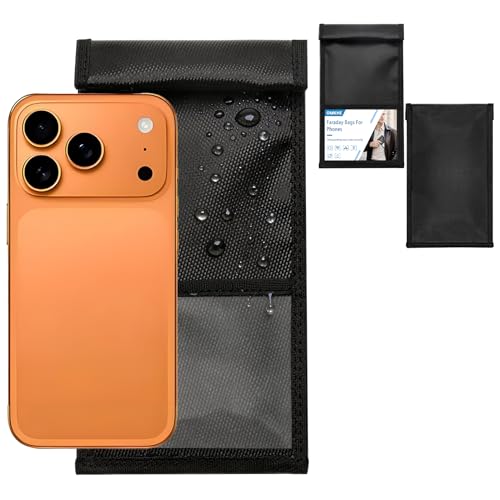 OMKHE Faraday Bags for Phones, 2 Pack Go Dark Faraday Bags, Magnetic Closure Emf Blocker for Cell Phone Case Signal Blocking Pouch,Military Grade Waterproof Anti-Theft Protection,Anti-Tracking