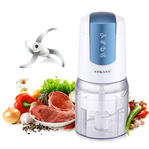 SOKANY 500ML Portable Mini Food Processor 400W Food Chopper Garlic Mincer USB Vegetable Onion Chopper Small Food Processor with 4 Stainless Steel Blade for Garlic Ginger Chili Vegetables