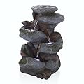 Alpine Corporation 22" Tall 3-Tier Outdoor Rock Waterfall Fountain with LED Lights, Natural Stone Look for Garden, Patio, Yard & Porch Decor, Gray