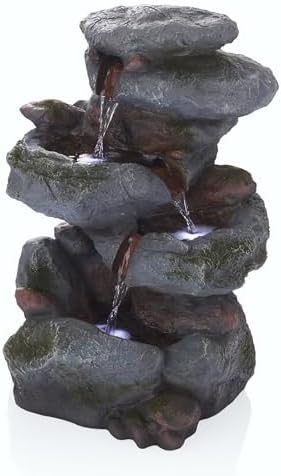 Alpine Corporation 22" Tall 3-Tier Outdoor Rock Waterfall Fountai...