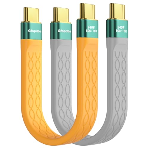 Short USB C Thunderbolt 5 Cable Compatible 5.2 inch 2 Pack, 80Gbps, 120Gbps Bandwidth, 240W PD, 8K@165Hz, 4K@540Hz for Thunderbolt 4, iPhone 17, SSD, Mac mini M4 Series, eGPU, MacBook Pro Gray/Orange