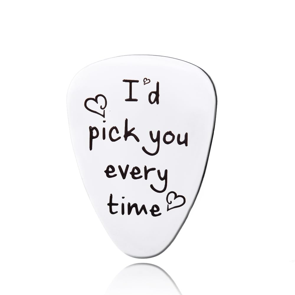 Guitar Pick Gift for Husband Boyfriend Birthday Christmas Gifts for Him Men I'd Pick You Every Time Guitar Pick Anniversary Wedding Gifts for Husband Guitar Players Lovers Musician Guitarist Gifts