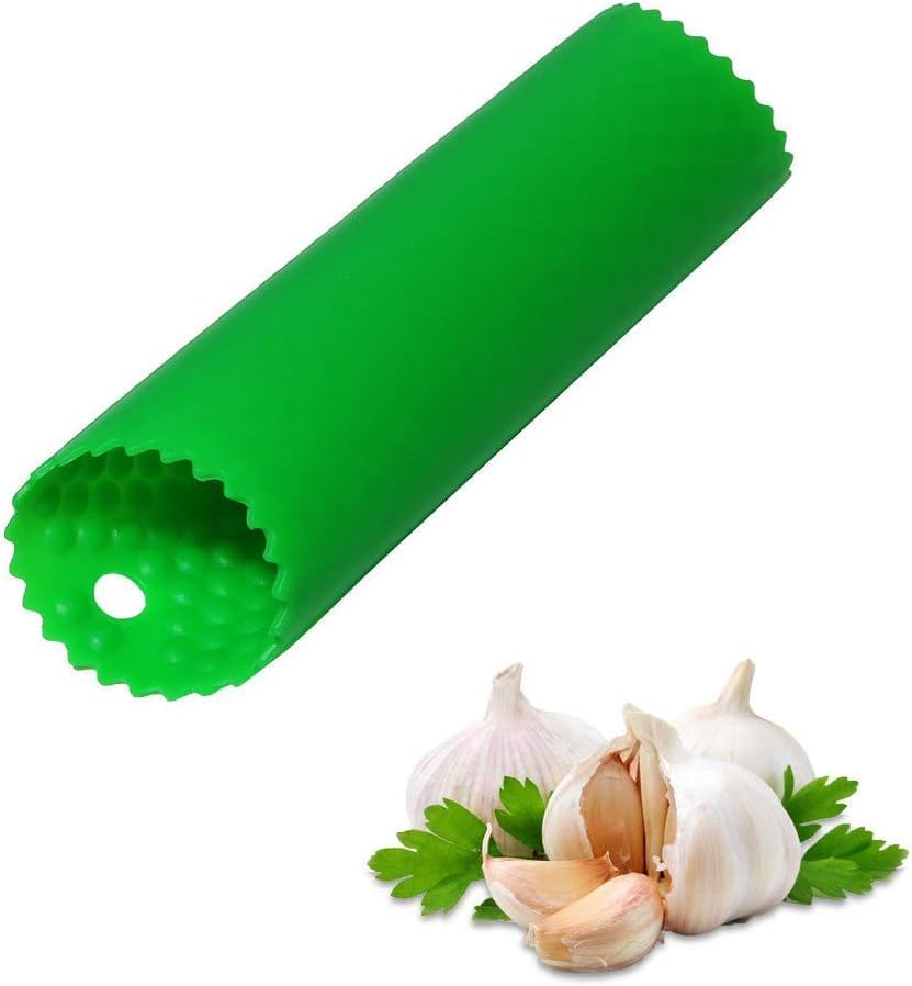 Image of Silicone Garlic Peeler Roller, Green, Kitchen Tool, Easy Peel Gadget