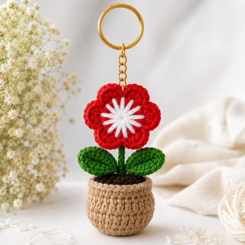 Image of Handmade Crochet Sunflower Keychain for Women & Girls, Cute Yellow Flower Key Ring Charm, Soft Yarn Knitted Gift, Bag Charm, Car Key Holder, Aesthetic Handmade Floral Accessory