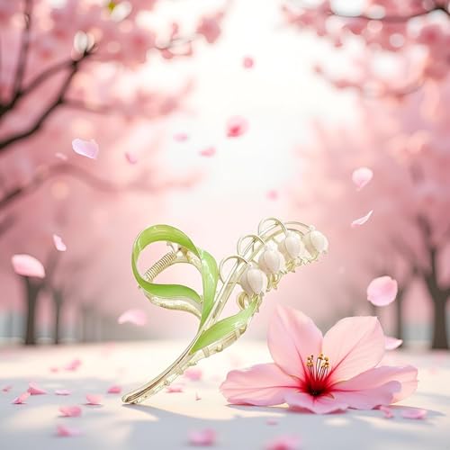 Pinza grande de metal con flor rosa para cabello miniatura 6
