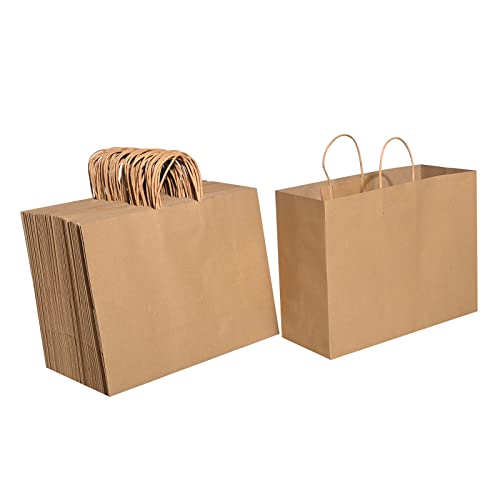 Brothersbox Large Brown Paper Bags With Handles 100Pcs Kraft Paper Bags With Handles Craft Gift Bags Bulk, 16*6*12 Inch Large Paper Bags Kraft Bags For Birthday Party Grocery Retail Shopping Business #TOP25