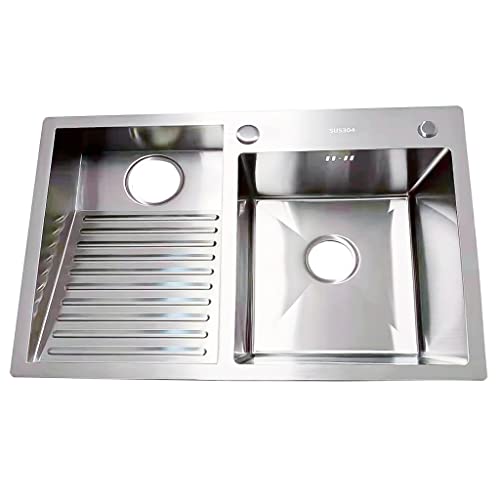 Lavandino a doppia vasca in acciaio inox 304 con lavatoio integrato e kit di scarico, perfetto per lavanderia, balcone, negozio, profondità 22 cm, 100 cm (sinistra)