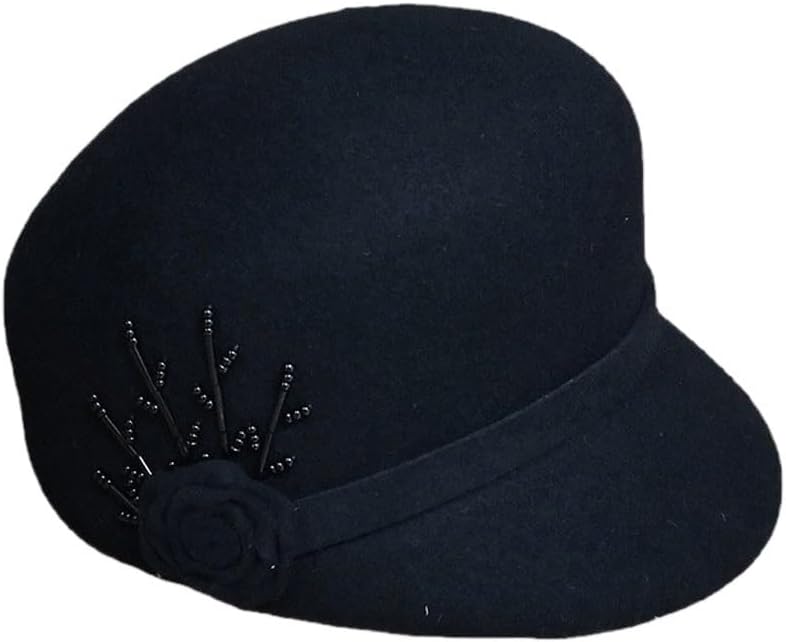 Autumn and Winter Equestrian Hat Women's Flower Decoration Knight Hat Warm Felt Hat(E)
