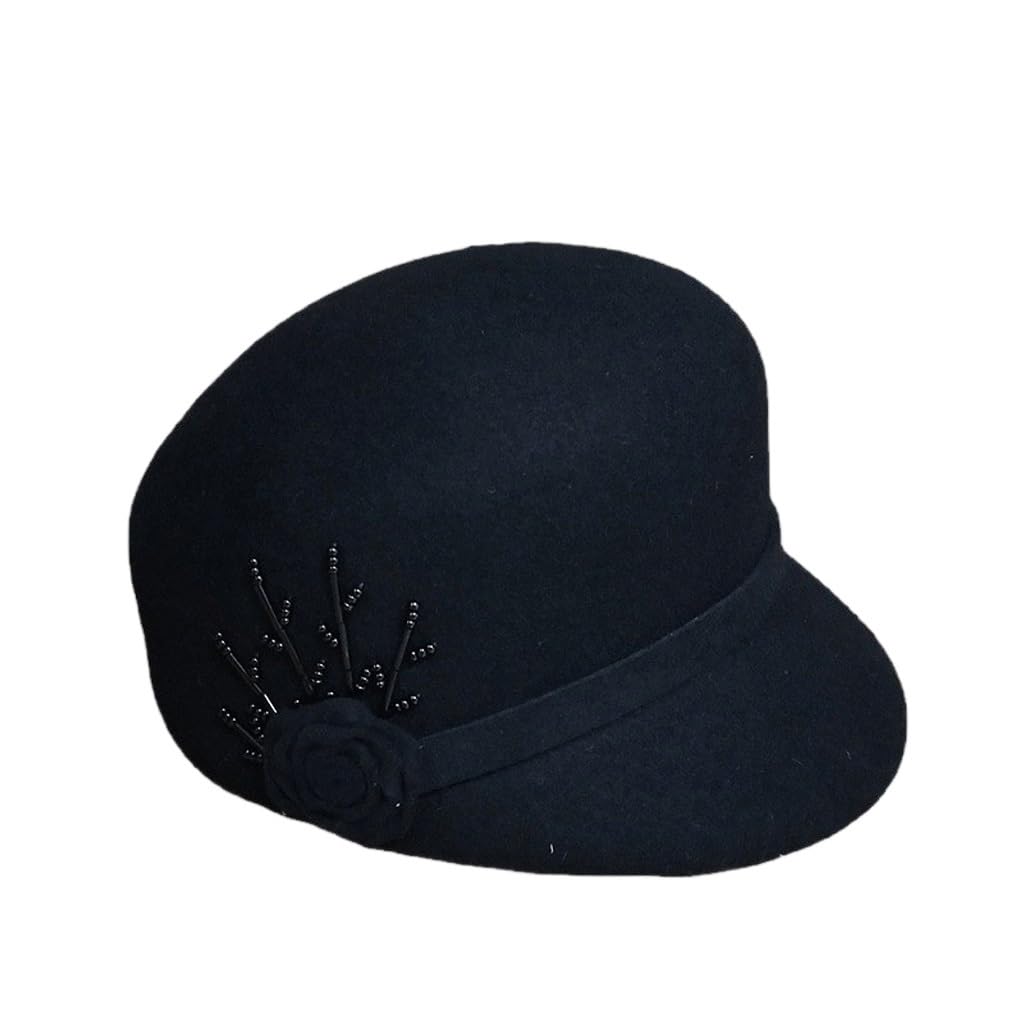 Autumn And Winter Equestrian Hat Women's Flower Decoration Knight Hat Warm Felt Hat
