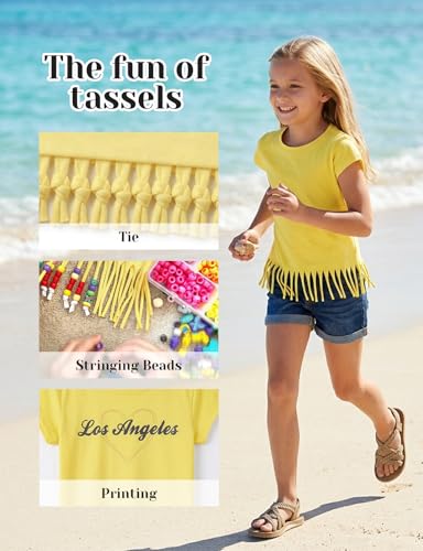 Image of Noomelfish Girls Short Sleeve Fringe T-Shirts Soft Jersey Cotton Tee Tops (3-12 Years)