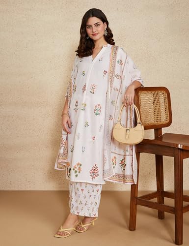 Image of Amazon Brand - Myx Women Guldasta Print Kurta Pant Set with Dupatta (Available in Plus Sizes)