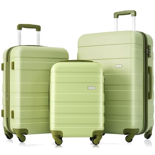 Luggage Sets New Model Expandable ABS Hardshell 3pcs Clearance Luggage Hardside Lightweight Suitcase Sets Spinner Wheels Suitcase with TSA Lock 20''24''28''(Light Green)