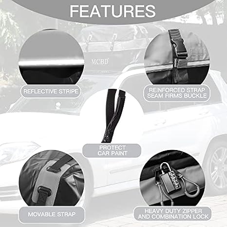 Car Roof Bag, 21 Cubic Feet Large Soft-Shell Waterproof Travel Cargo Carrier Luggage Box for All Vehicles SUV with/Without Racks, Includes 10 Reinforced Straps + 6 Door Hooks, Gray