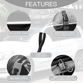 Car Roof Bag, 21 Cubic Feet Large Soft-Shell Waterproof Travel Cargo Carrier Luggage Box for All Vehicles SUV with/Without Racks, Includes 10 Reinforced Straps + 6 Door Hooks, Gray