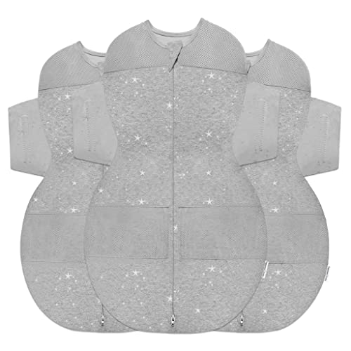 Image of Happiest Baby SNOO Sleep Sack - 100% Organic Cotton Baby Swaddle Blanket - Doctor Designed Promotes Healthy Hip Development - 3-Pack Bundle (Graphite Stars, S, M, L)