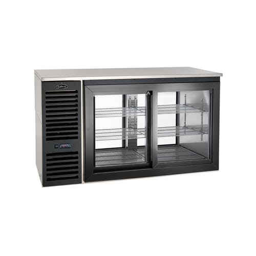 FSE 373-KR-PTSD60L, Sliding Glass Door Pass Thru Back Bar Cooler, 60" Wide, Stainless Steel Interior, Adjustable Shelves, LED Lighting, Black Vinyl Exterior, Built-In Locks