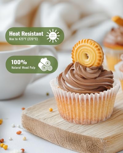 Image of Bake Choice 200pcs Standard White Cupcake Liners for Baking, Upgraded Natural Muffin Liners, Balance Non-Stick & Non-Slip, Greaseproof Parchment Paper, Cupcake Wrapper for Party, Wedding, Christmas