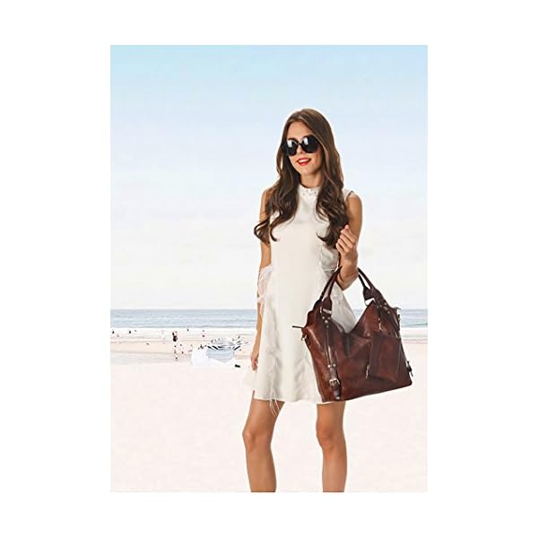 Women Tote Bag Handbags PU Leather Fashion Hobo Shoulder Bags with Adjustable Shoulder Strap, M, Brown