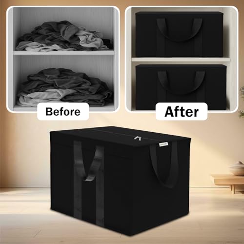Image of JD FRESH 85 Liters 1 Pc Nylon Storage Bag for Clothes /Moisture Proof Clothes Storage Bags with Zipper & Handle /Multi-Purpose Underbed Storage Bag /Storage Organizer for Blanket /Bedsheet /Toy - (Black)
