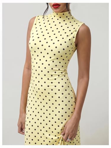 Image of Milumia Women's Polka Dots Maxi Tank Dress Vintage Mock Neck Sleeveless Elegant Long Dresses