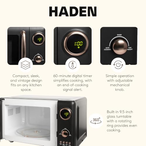 Image of Haden 0.7 Cubic Foot Compact Countertop Microwave, 700 Watts, Black /Pewter